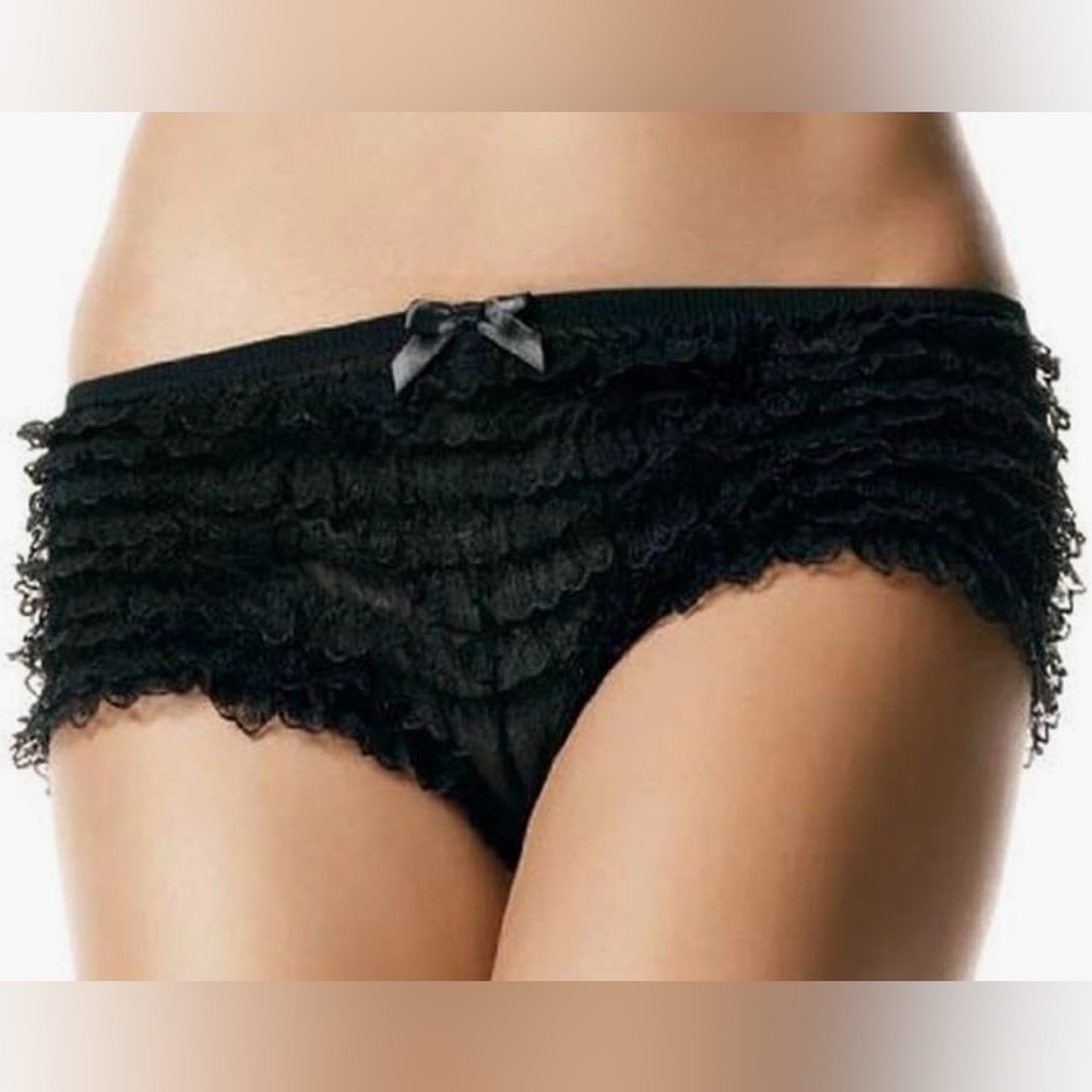Leg Avenue Micromesh Lace Ruffle Tanga Short Lot of TWO Black and White Sexy NWT